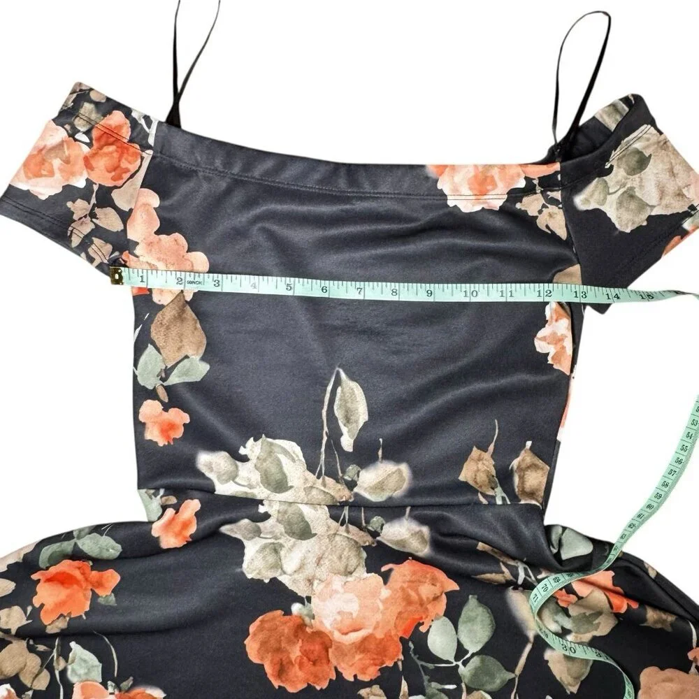 Lovely‎ Day Black Floral Dress Off The Shoulder High Low Flowy Women’s Size S